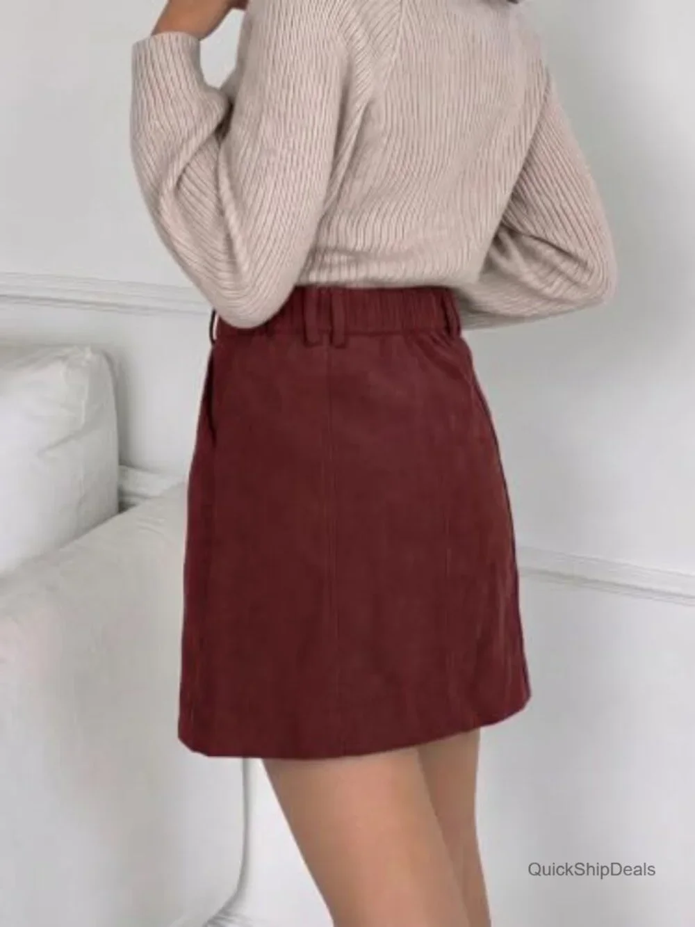 Women's Corduroy Mini Skirt High Waisted A-Line Vintage with Pockets